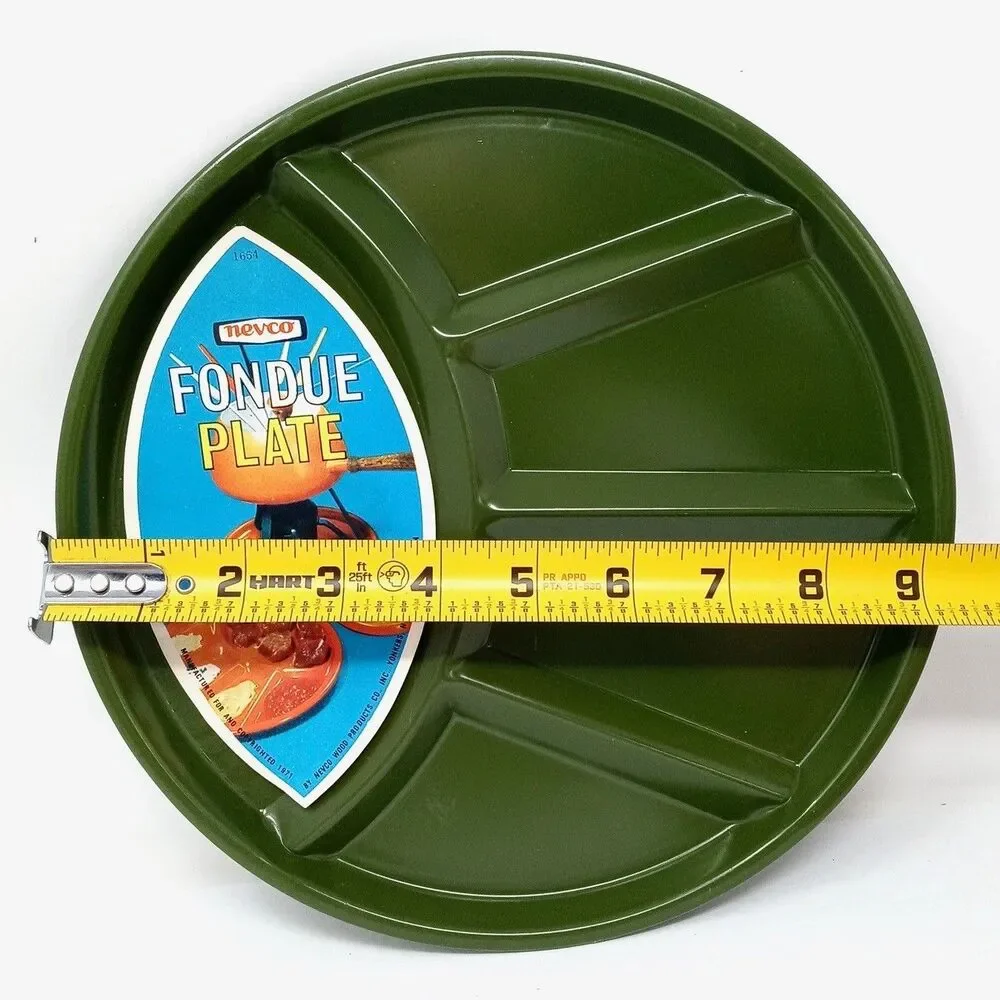 NEW Vintage 70s Nevco MCM Fondue Plates Divided Enamel 9.25